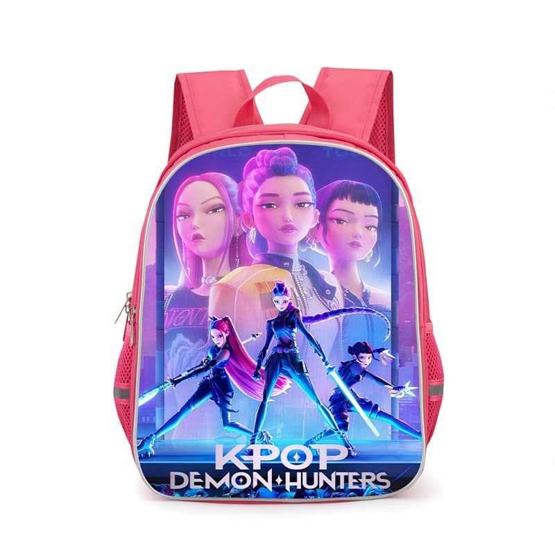 Demon Hunter Girl Squad Pink Backpack for Grades 1-2 and Kindergarten, Cartoon Print Design