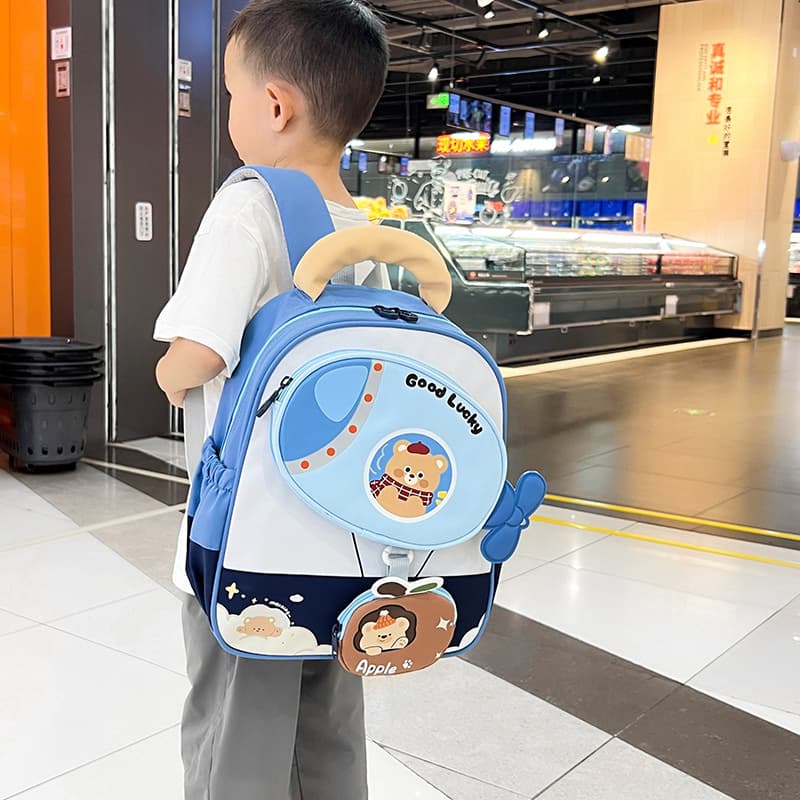 New Children's Backpack, Cute Airship Cartoon for Boys and Girls, Lightweight Kindergarten Bag, Large Capacity Baby Double Shoulder Bag