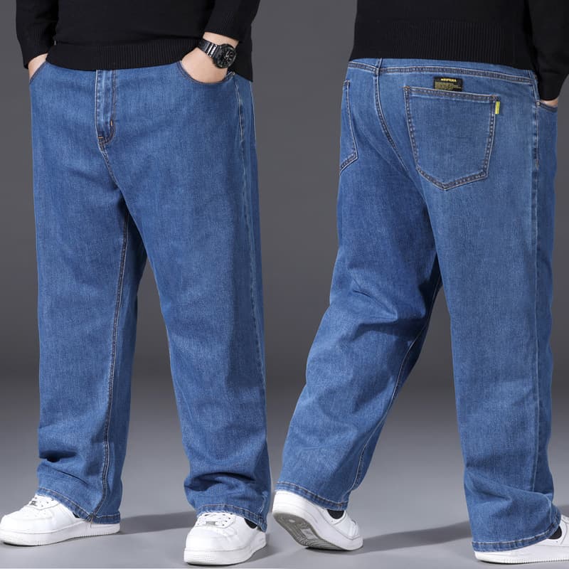 Spring and Autumn Jeans for Men, Plus Size Loose Straight Leg, High Waist, Durable and Wear-resistant, Casual Pants for Overweight Men