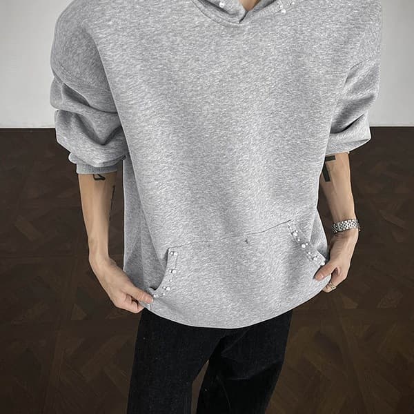 Chanel-Style Knitted Beaded Hooded Sweatshirt for Men, Winter 500g Heavyweight Regular Shoulder Jacket, Niche Design Top