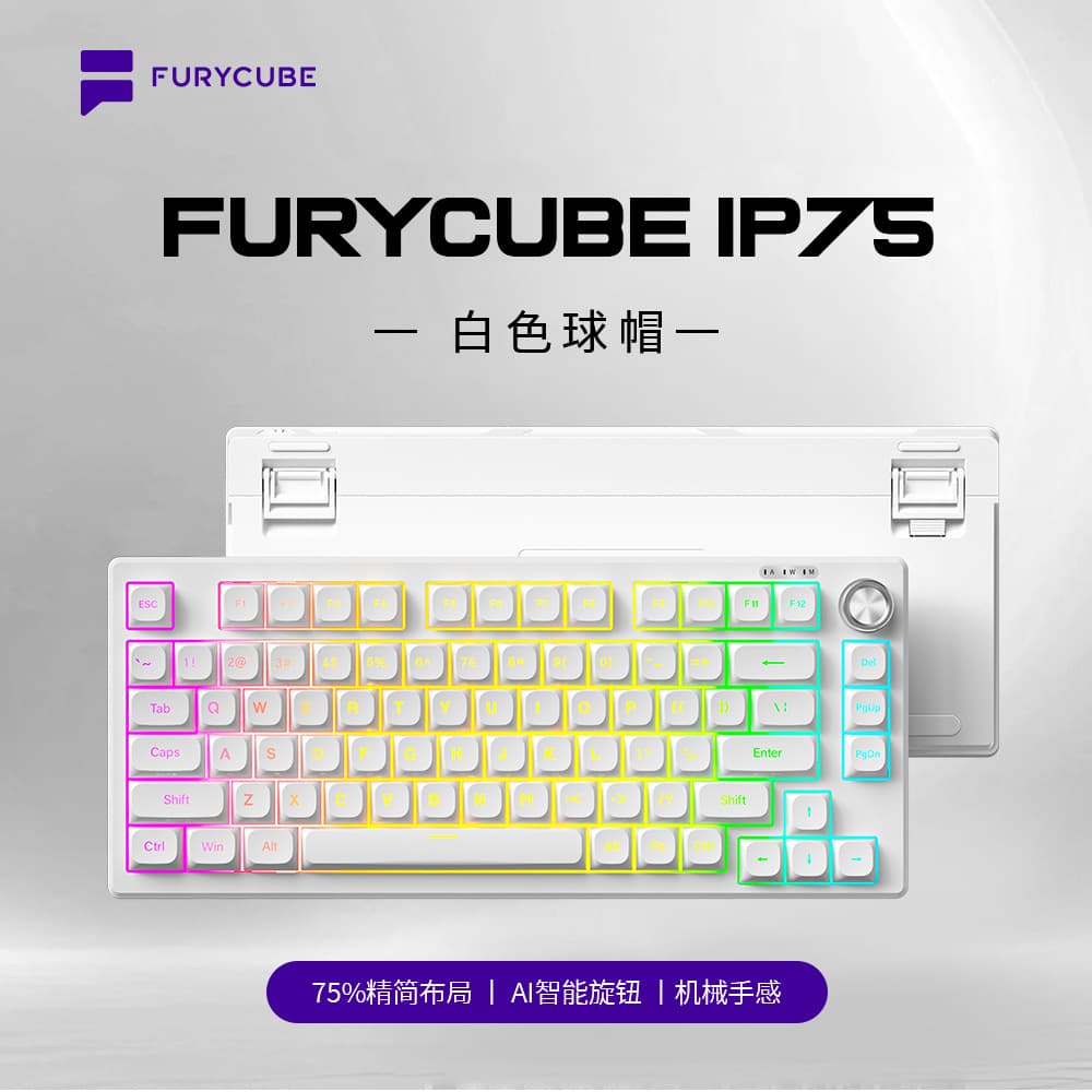 FURYCUBR IP75 Wired Keyboard, High Aesthetic Mechanical Feel PBT Illuminated Keycaps Office Esports Keyboard