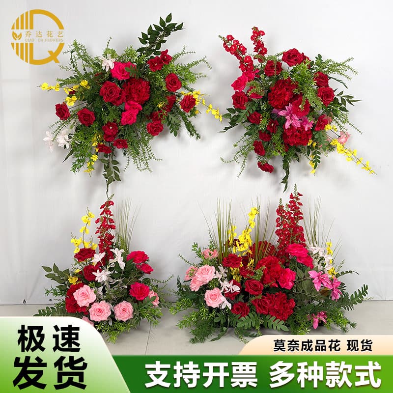 Purple artificial flowers for wedding engagement decoration, romantic stage floor row aisle guide wedding arrangement