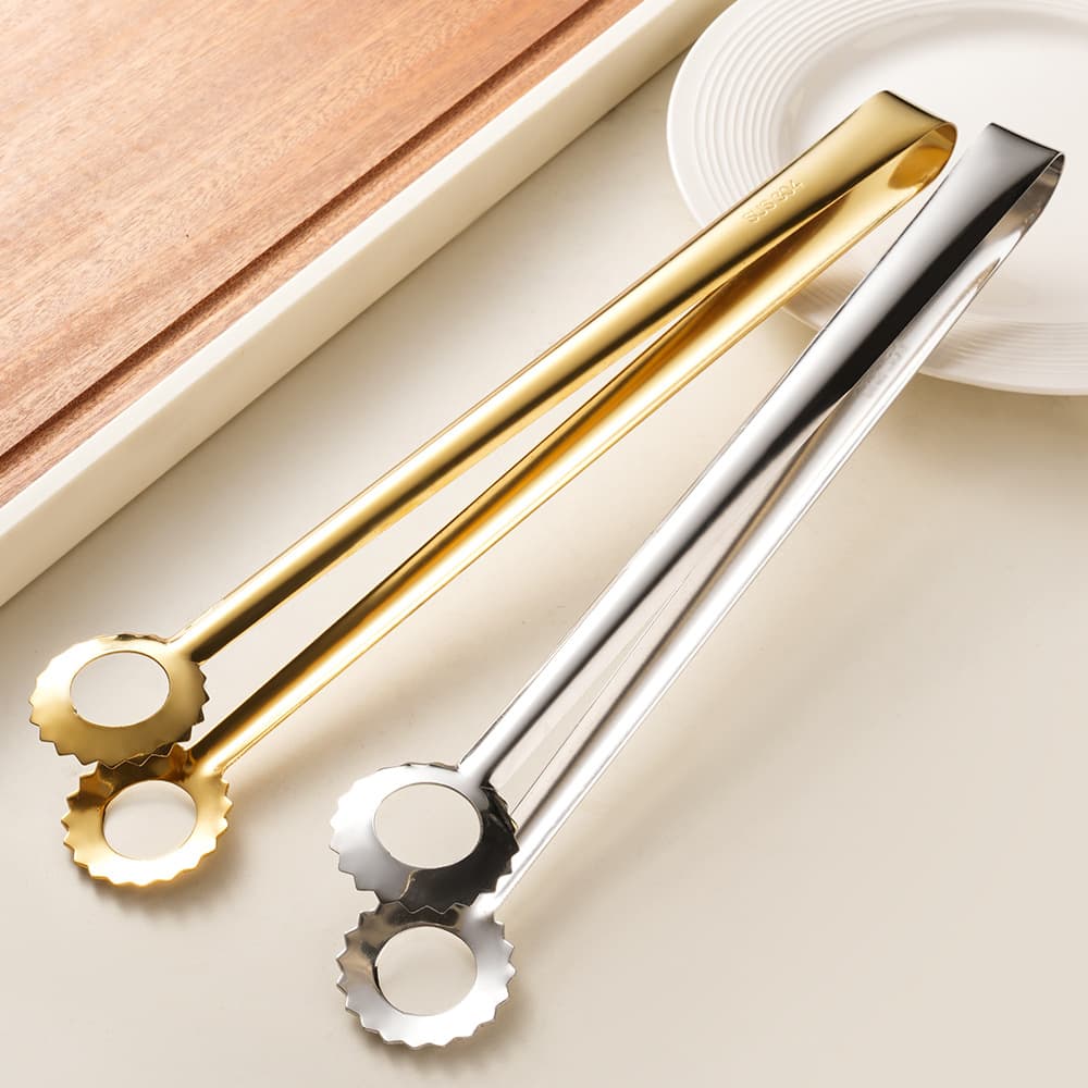 304 Stainless Steel Sun Clip Hotel Gold Steak Tongs Long Handle Korean BBQ Tongs Buffet Serving Food Tongs