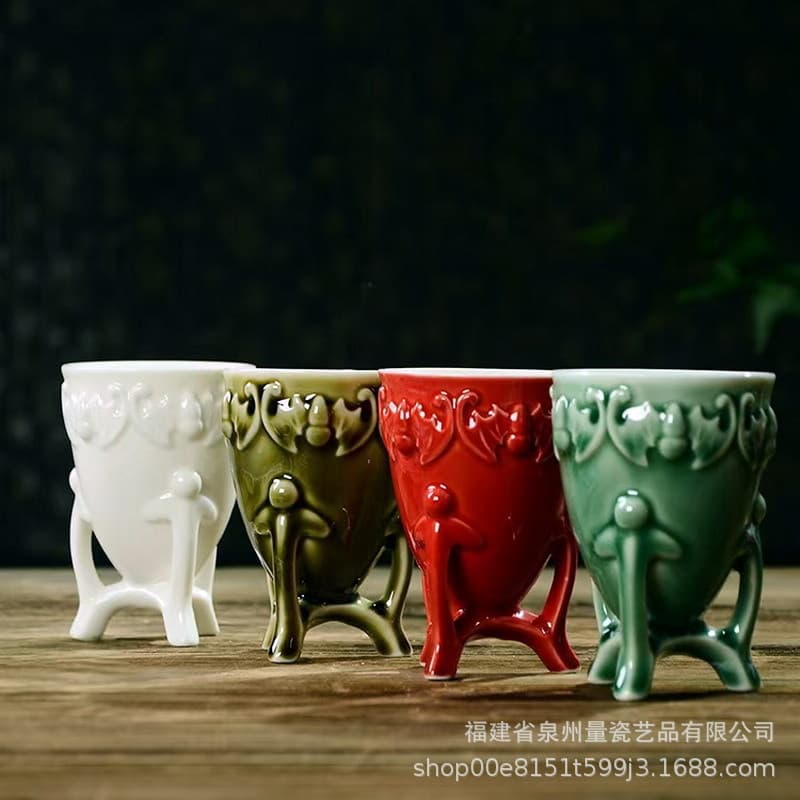 Vintage Chinese Baijiu Cup, Ceramic Spirit Glass, Highball Toast Cup, Small Liquor Cup, Baijiu Tasting Glass, Light Luxury Retro Style