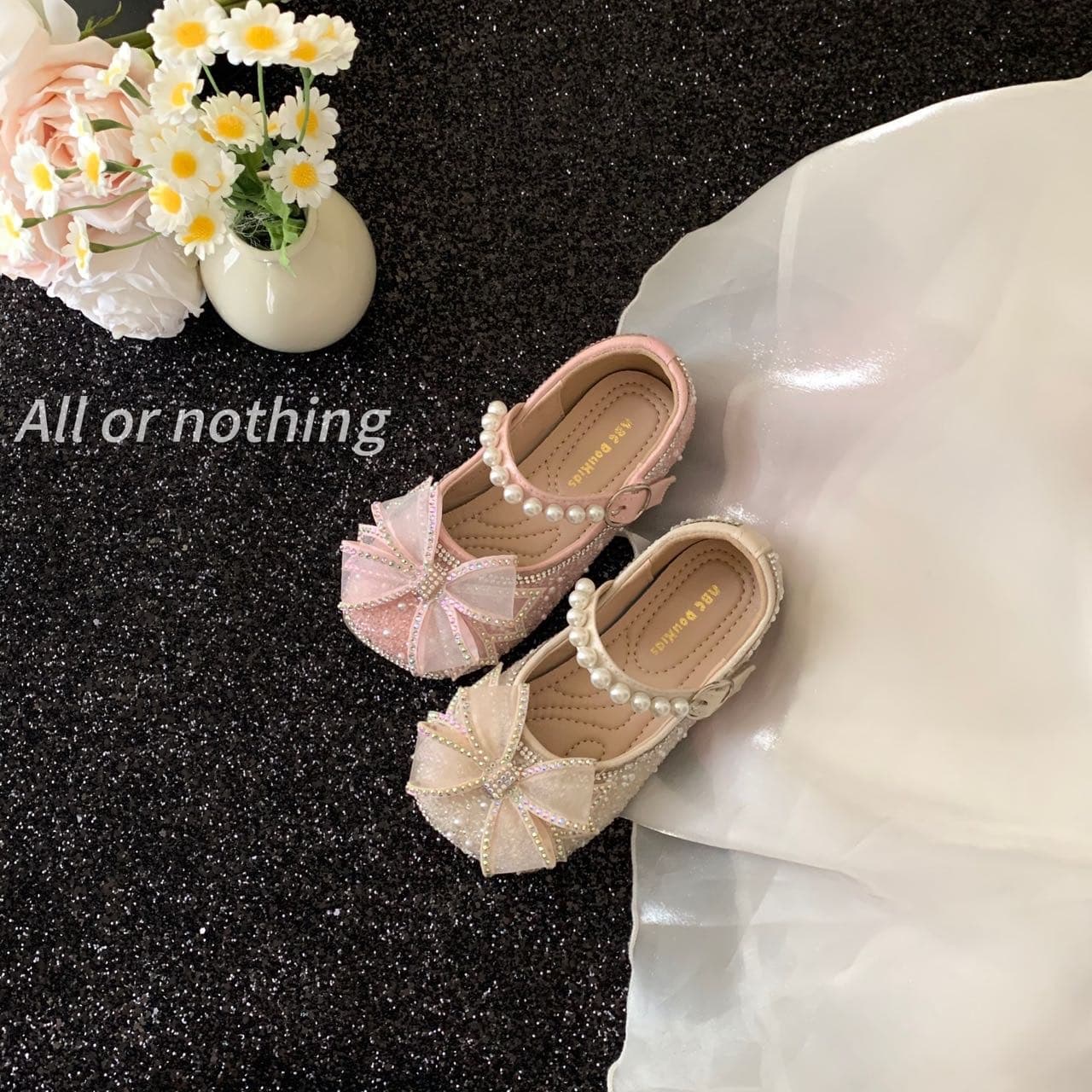 Girls' Princess Shoes 2025 Spring/Autumn New Fashion Rhinestone Bow Children Girl's Crystal Baby Soft Sole Shoes