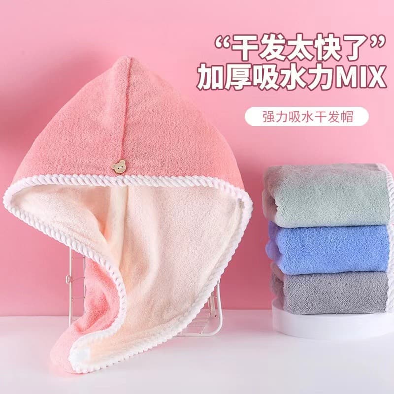 Two-Tone Double-Layer Hair Drying Cap Thick Soft Super Absorbent Quick-Dry Hair Towel Turban Bath Cap Head Wrap Hair Care
