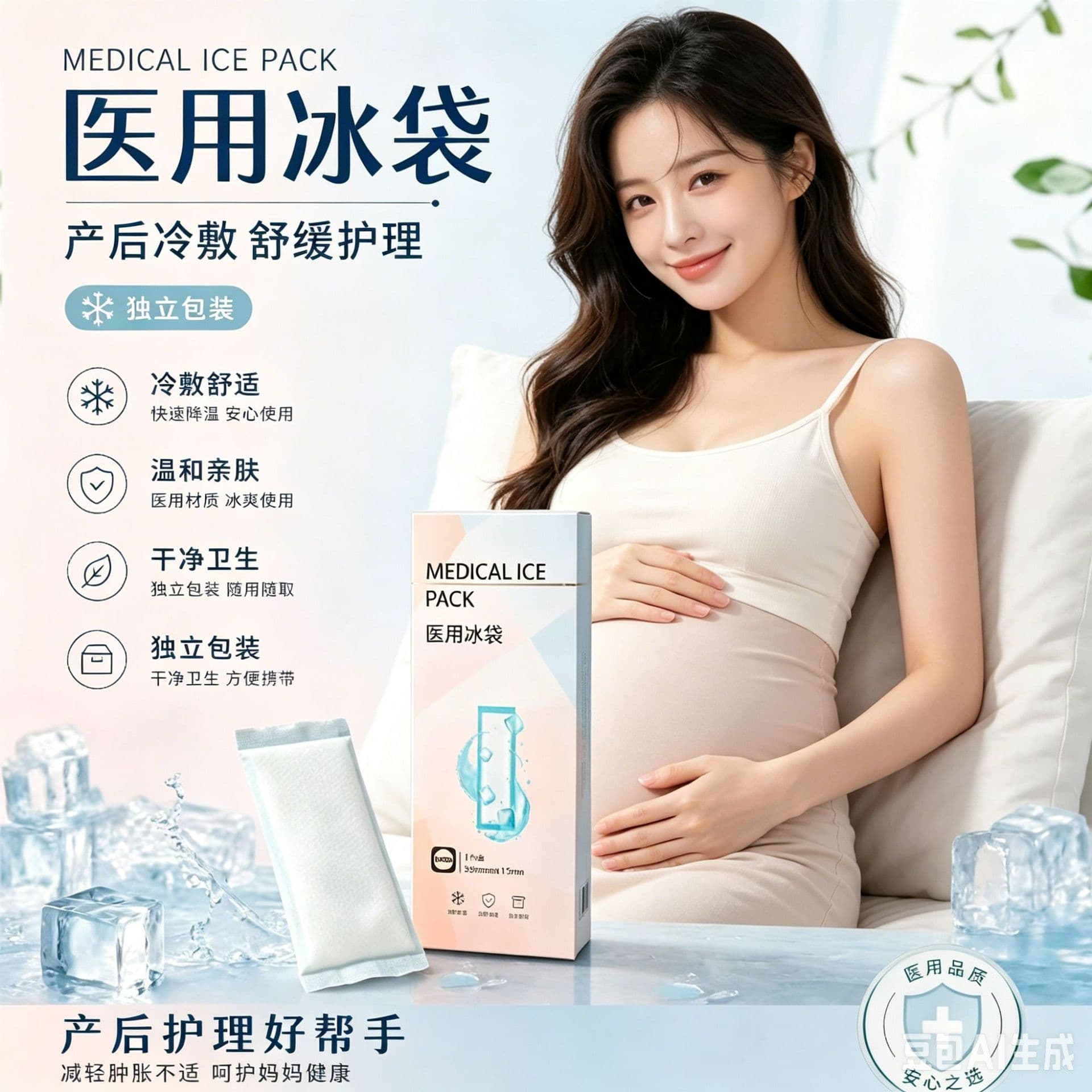 Medical Ice Pack for Postpartum Perineal Cold Compress, Postpartum Special Sanitary Napkin, Side-Cut Maternity Ice Pack for Caesarean Section and Natural Delivery
