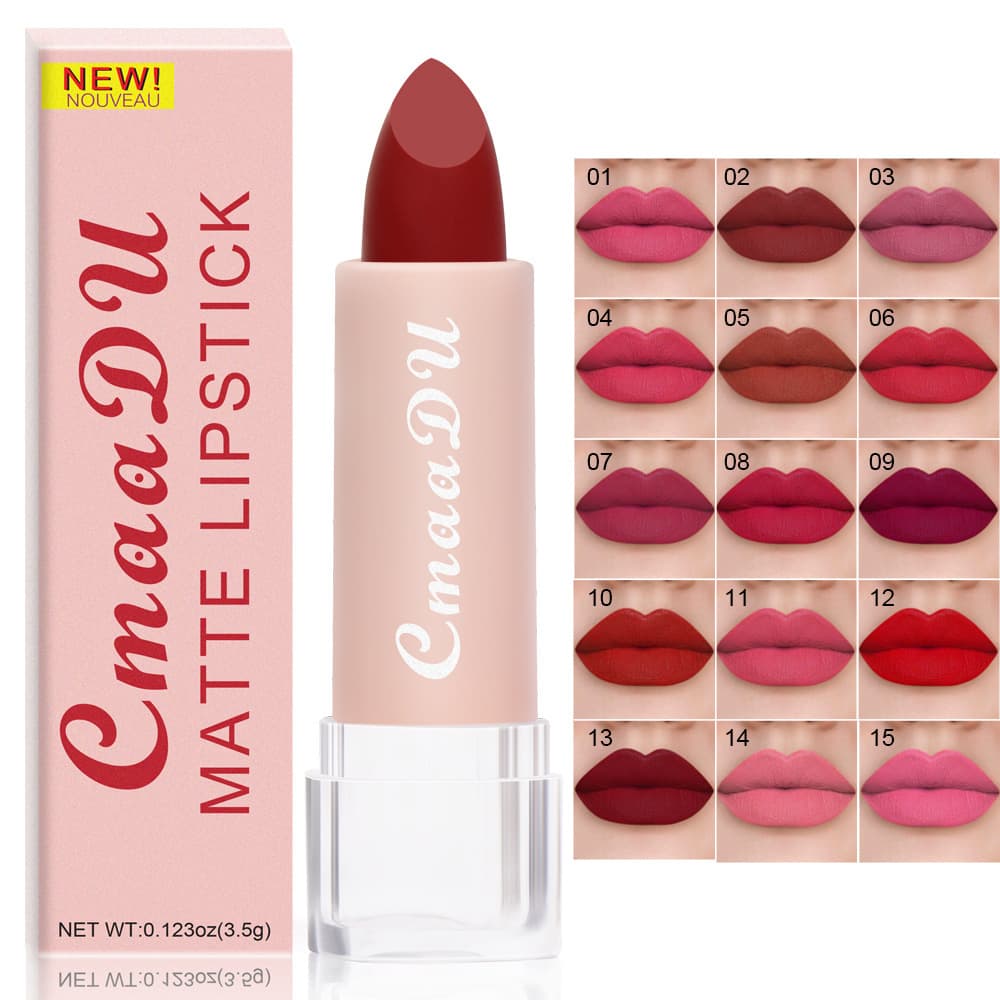 CmaaDu 15-Color Lipstick Velvet Matte Long-Lasting Non-Fading Non-Stick Cup Moisturizing Lip Gloss European and American Cross-Border