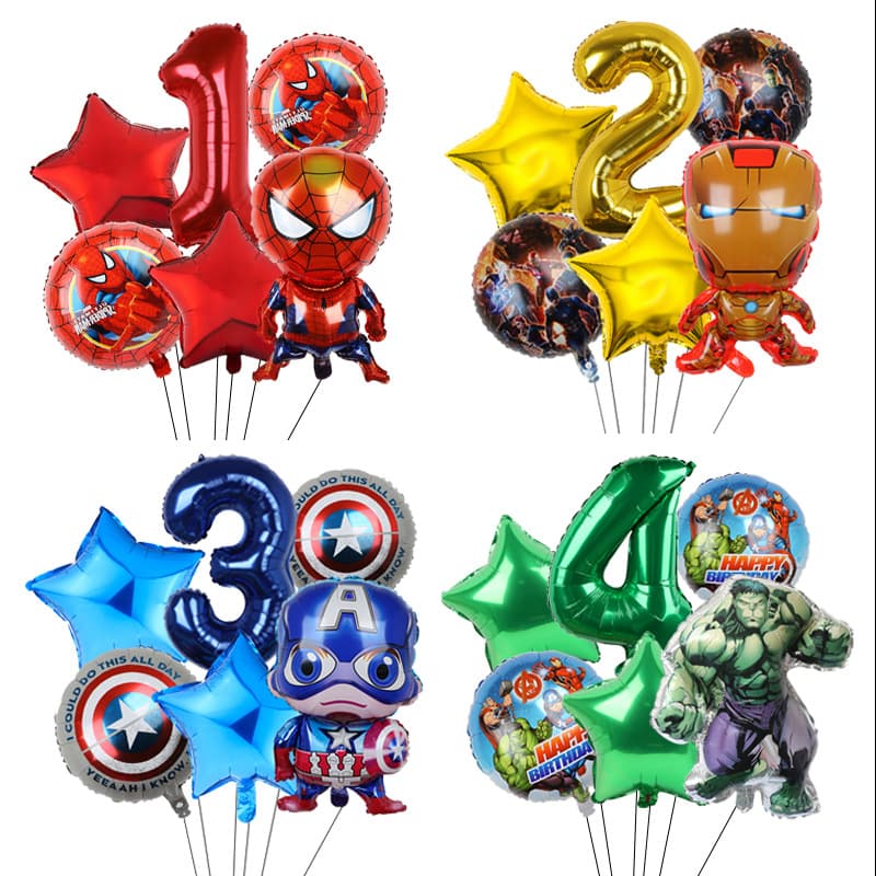 Cross Border Avengers Marvel Hero Spider-Man Hulk Captain America Round Aluminum Film Balloon Set