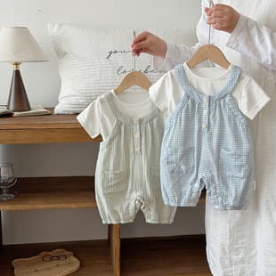 Baby Summer Romper Cute Baby Boy Girl Korean Simple Suspenders Two-Piece Set Newborn Outing Wear