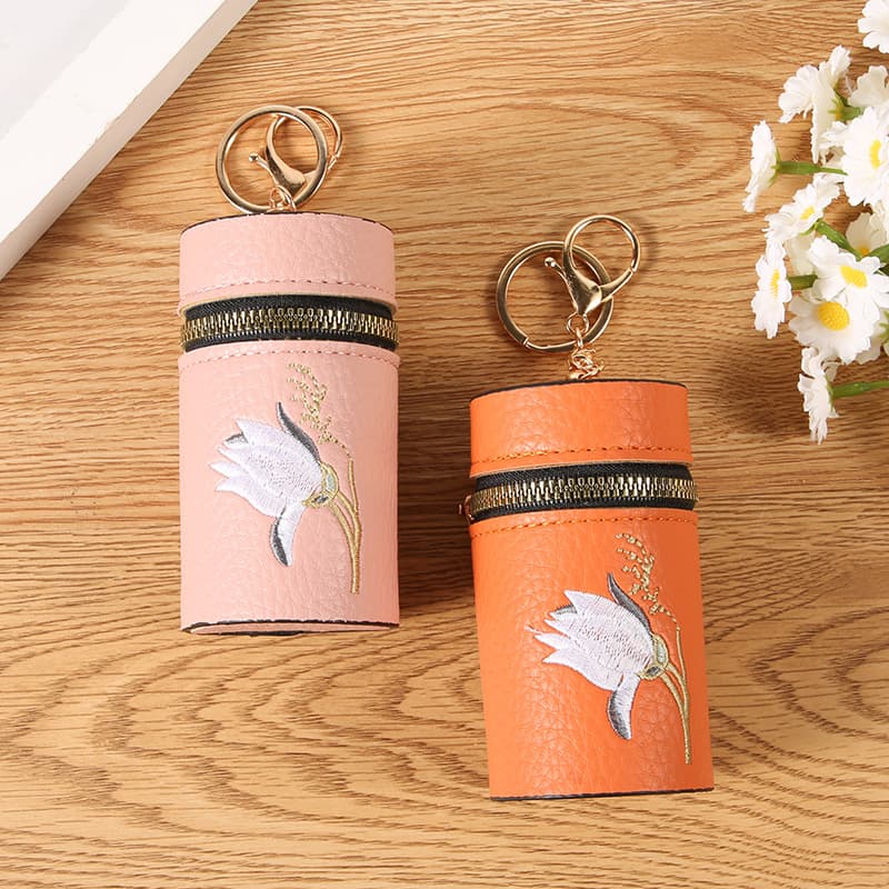 New Cross-Border Embroidered Pebble Grain Lipstick Bag Coin Purse Internet-Famous Keychain Women's Pendant Earphone Bag Lipstick Pouch