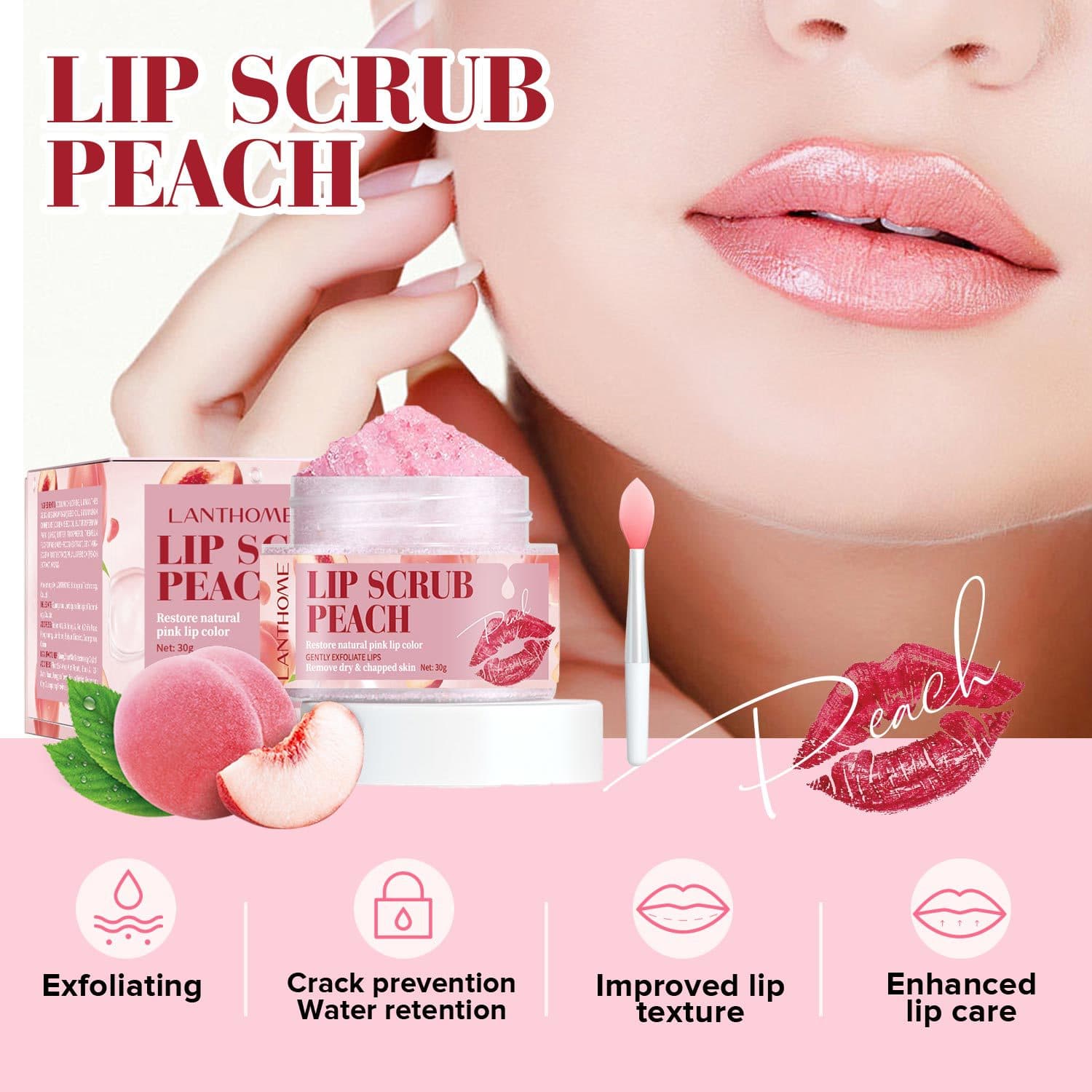 Cross-border spot sale LANTHOME Peach Lip Scrub 30g