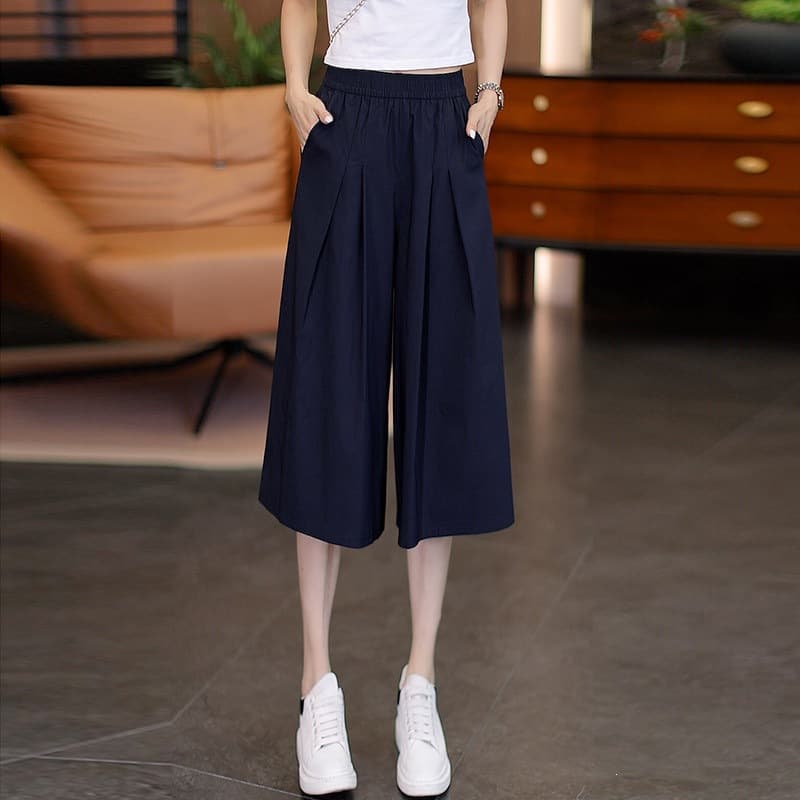 [Color] Summer thin three-quarter wide-leg pants, casual and versatile ice silk pants, loose and slimming, large size six-quarter pants