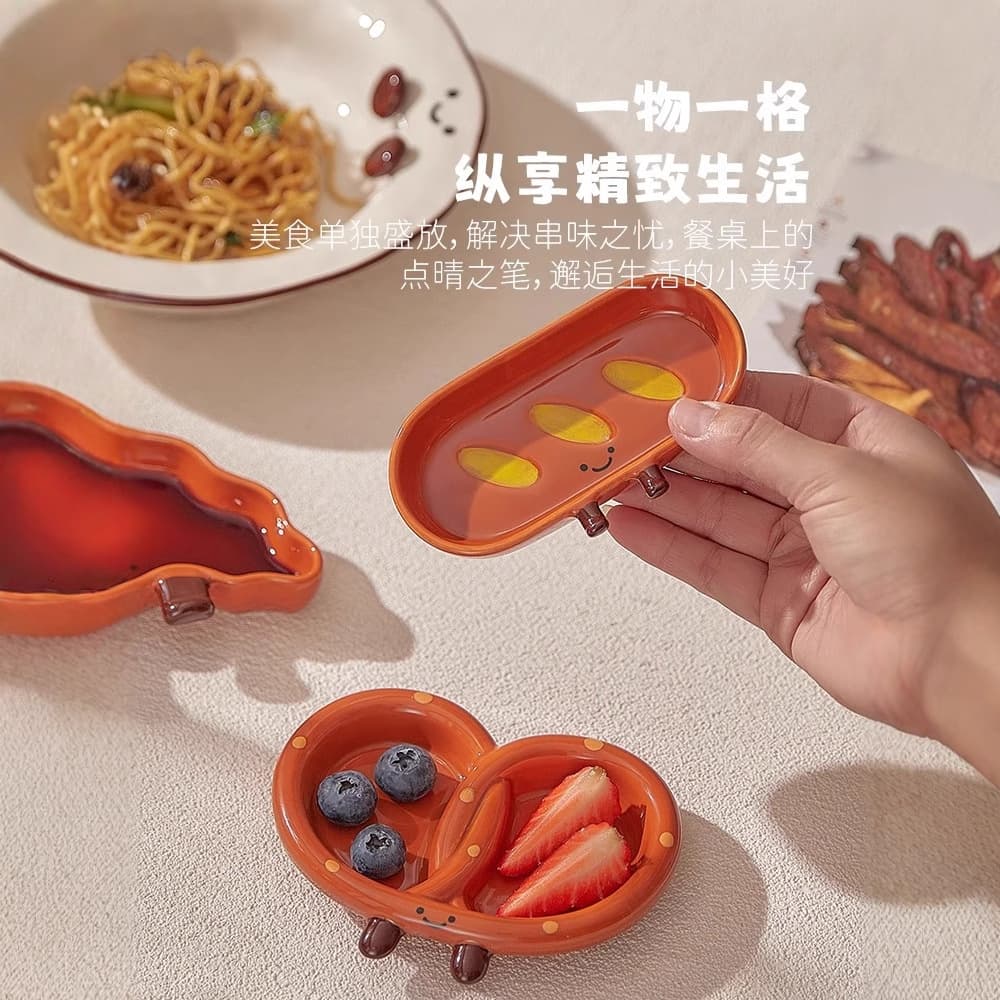 Happy Bread Ceramic Dipping Dish, Home Use Flavor Plate, Cute Small Dish, Soy Sauce Seasoning Vinegar Dish, Hot Pot Dipping Bowl