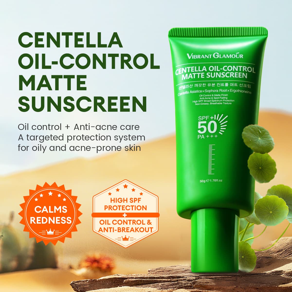 Cross-border VIBRANT GLAMOR Centella asiatica matte sunscreen refreshing oil-control