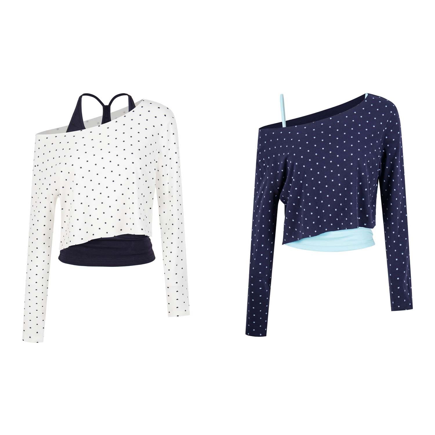 UNBDNS autumn Korean-style chic star print off-shoulder long-sleeve top with cami tank top for women