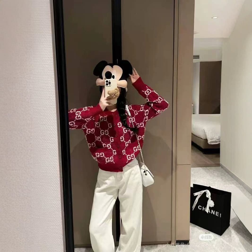 High Version G Brand 2024 Fall/Winter New Pocket Classic Double G Jacquard V-Neck Long-Sleeve Knit Cardigan Wool Sweater