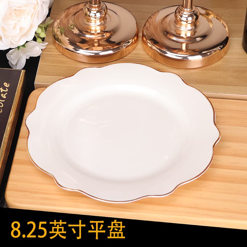 Lotus Flower Plate Vegetable Dish Serving Plate Home Ceramic Scalloped Edge Irregular Creative Plate Western Food Plate Bowl Set
