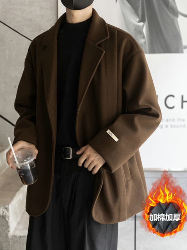 2026 Autumn Winter Men's Wool Coat Padded Thick Outerwear Short Woolen Jacket British Style Blazer Trench Coat