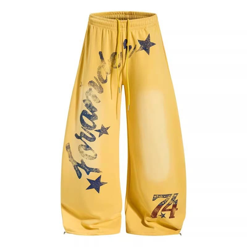 American Street Vintage Letter Print Curved Blade Casual Pants Unisex Summer Trendy Retro Straight Wide-Leg Sweatpants
