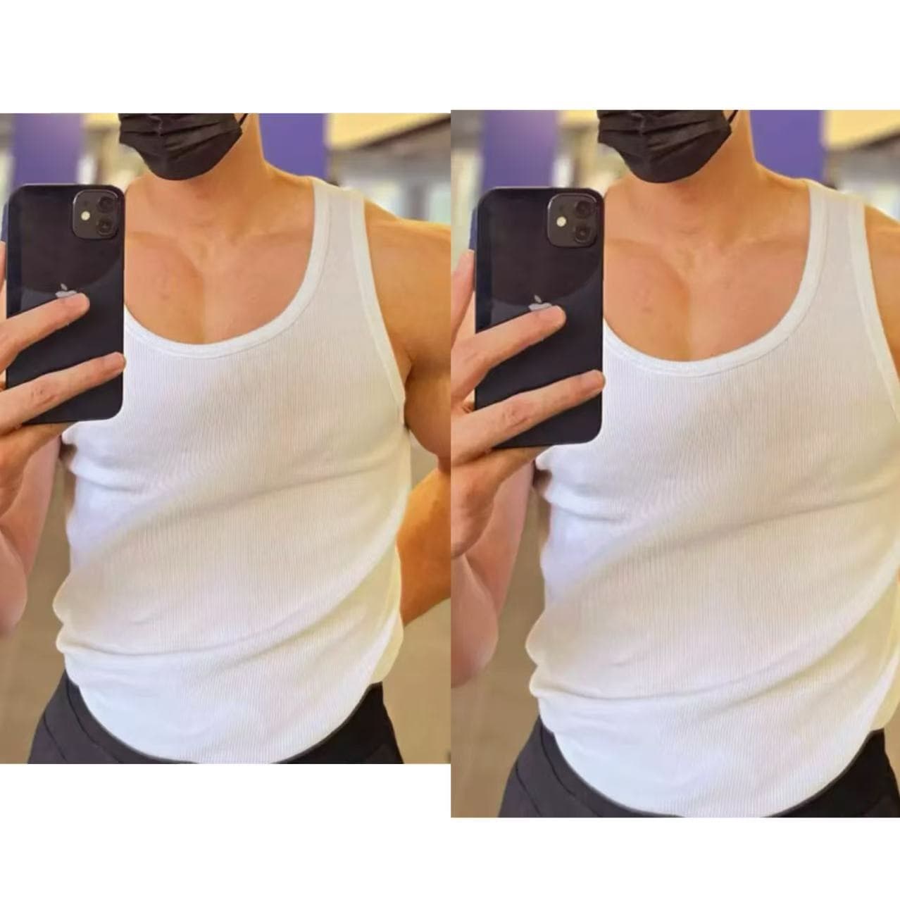 Men's Tank Top Muscle Vest Stretch Fitness Vest Adult Male Sweat-Absorbing Cotton Coarse Ribbed 2x2