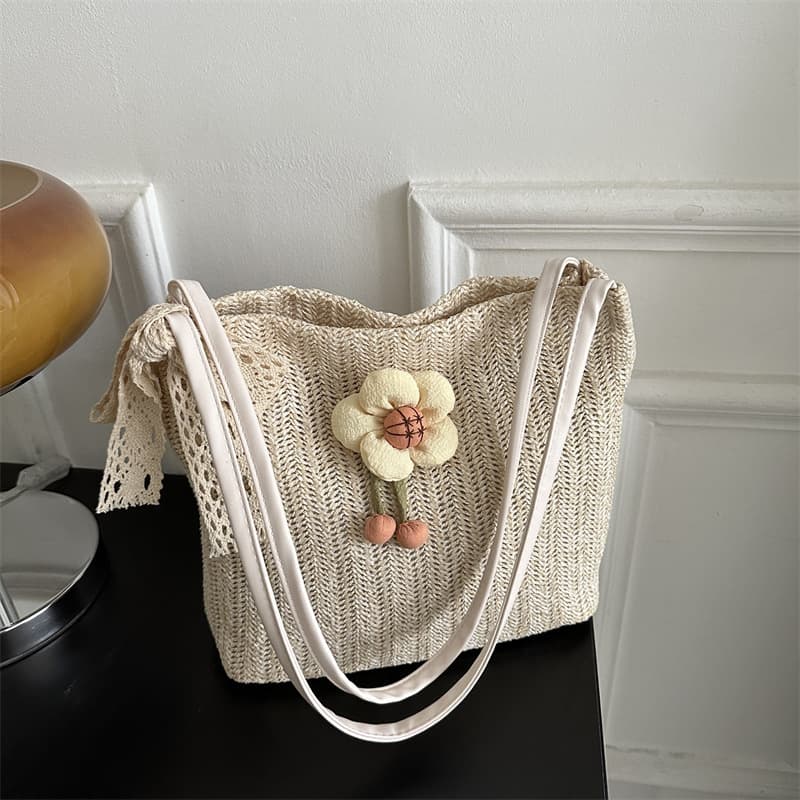 2023 Autumn/Winter Woven Bag New Fashion Simple Shoulder Bag Trendy Tote Bag Casual Travel Beach Bag