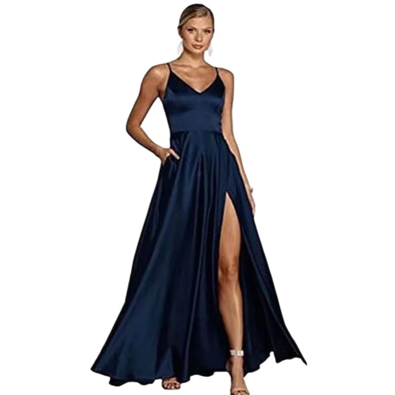 Strapless Bridesmaid Dress Amazon European American V-Neck Midi Slimming Off-Shoulder Evening Gown Cross-Border Dress