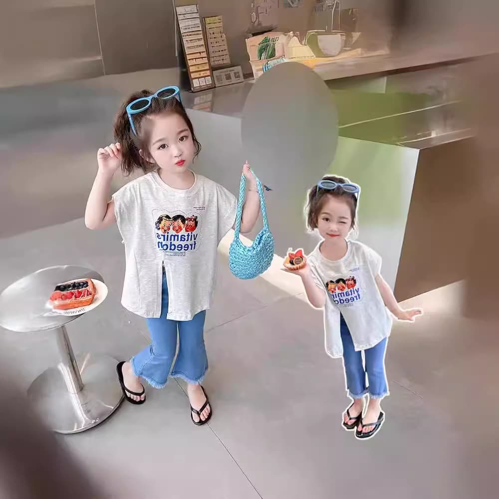 Girls' Jeans Summer New Korean Style Fashionable Flared Jeans for Toddlers and Children Drop Shipping