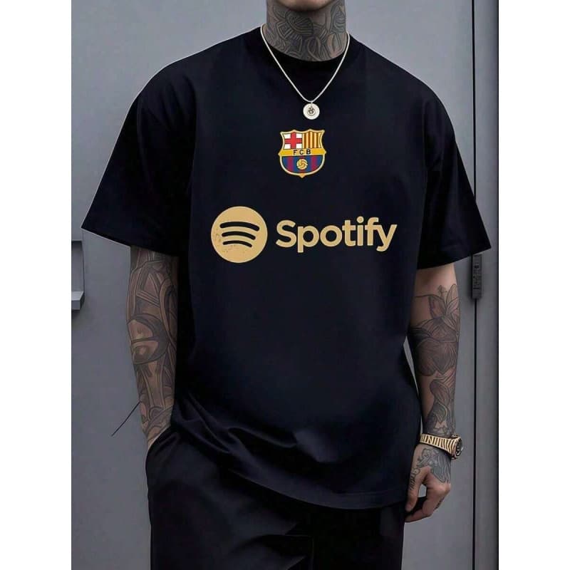 1pcs Barcelona Emblem Logo Men's 220g T Shirt Casual Streetwear