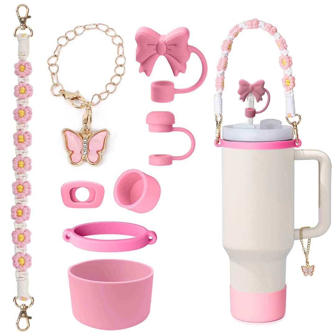 Shein Dropshipping Stanley Cup Bow Pendant Splash-Proof Stopper 10MM Soft Silicone Straw Cap Handle Strap Cup Cover