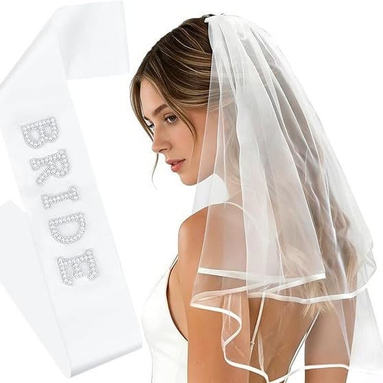 Cross-border bachelorette party veil super fairy wrapped large veil mesh style bride tobe pearl shoulder strap set