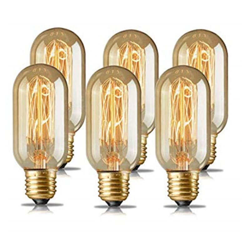 [6-Pack] Vintage Edison Bulb T45 40W E26/E27 Universal 110V/220V Tungsten Filament