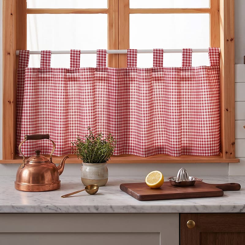2026 New Small Grid Coffee Curtain Home Decorative Shade Curtain Washable Rod Pocket Style Fabric Short Curtain
