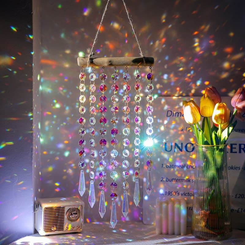 Solar Holographic Crystal Wind Chime for Bedroom Window Rainbow Hanging Dreamy Light Catcher Decoration