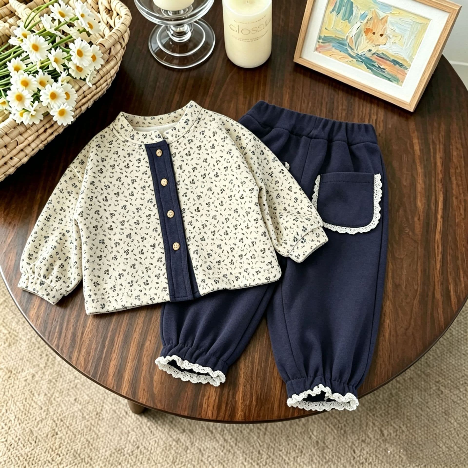 Children's clothing girls autumn and winter clothes plus velvet quilted warm cotton jacket split suit 1 to 3 year old baby girl winter clothing