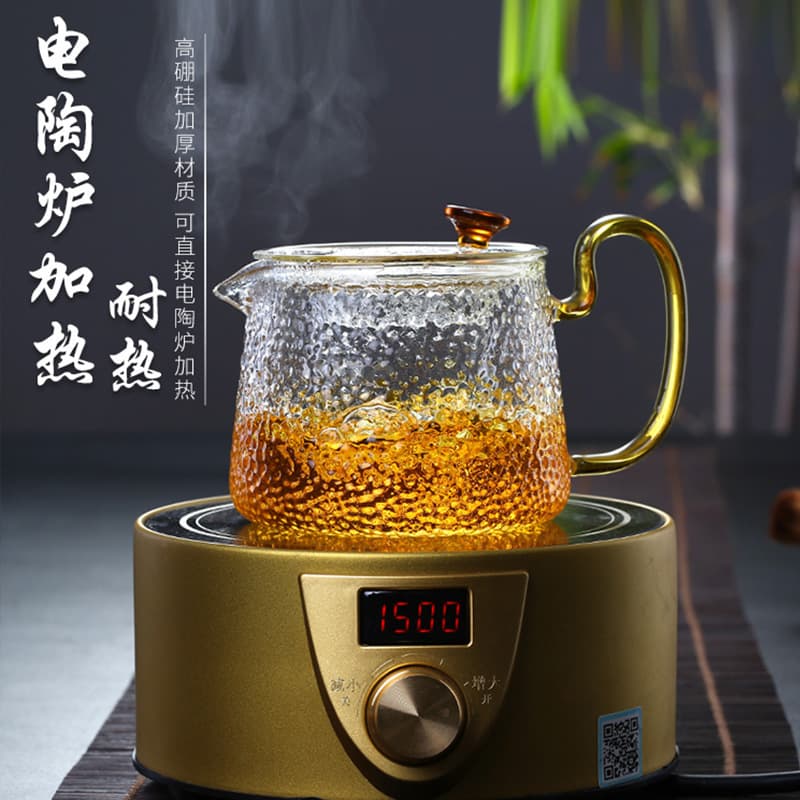 Hammered heat-resistant glass teapot filter teapot household tea set high borosilicate high temperature resistant floral teapot teapot