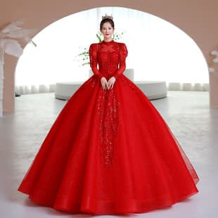 Bride Main Wedding Dress Princess Puffy Skirt Chinese Vintage Red Heavy Luxury Wedding Dress High-End Wedding Color Dress Women