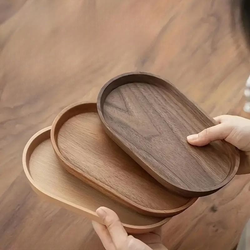 Acacia Wooden Tray Oval Tea Set Fruit Plate Nut Plate Hotel Plate Japanese Style Household Tea Cup Tea Tray