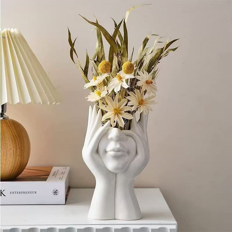 Creative Human Figure Art Vase, Nordic Home Decorative Ornament, Multifunctional Makeup Brush Storage Canister Gift