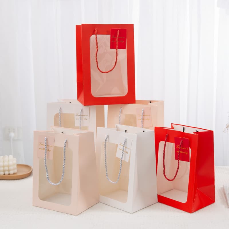 Manufacturer Customized Flower Gift Bag, Transparent Window Tote Bag, Valentine's Day Gift Bag, Teacher's Day Flower Gift Bag