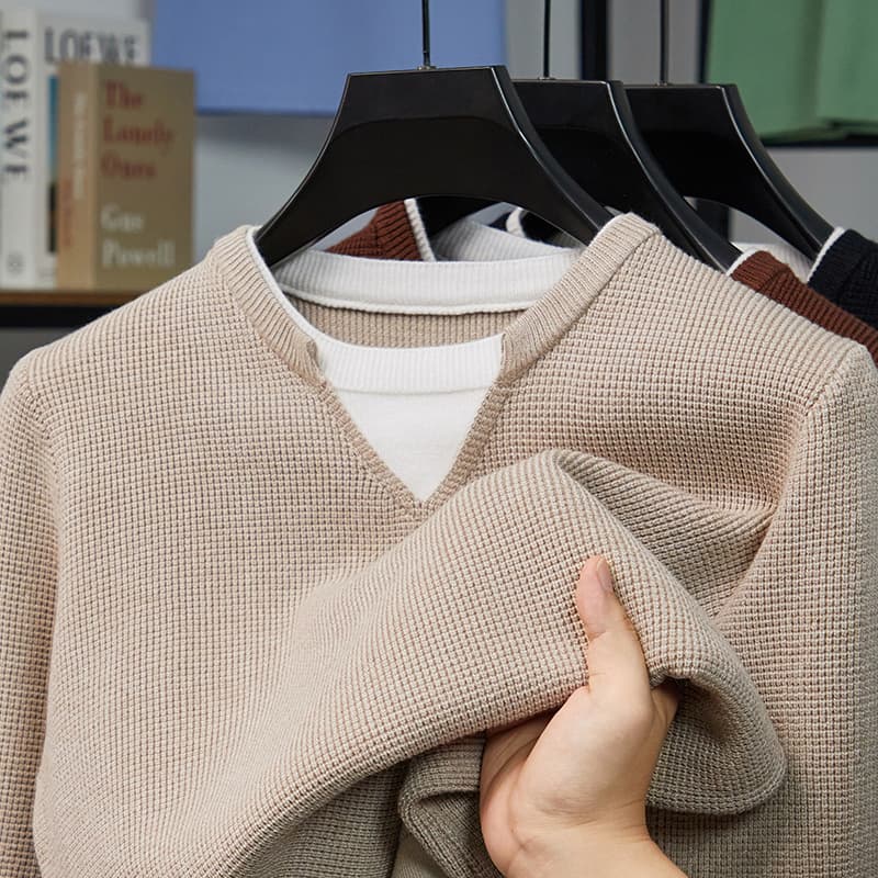 Cross-border fashion fake two-piece round neck sweater men's sweater 2025 autumn and winter new thickened warm bottoming shirt for men