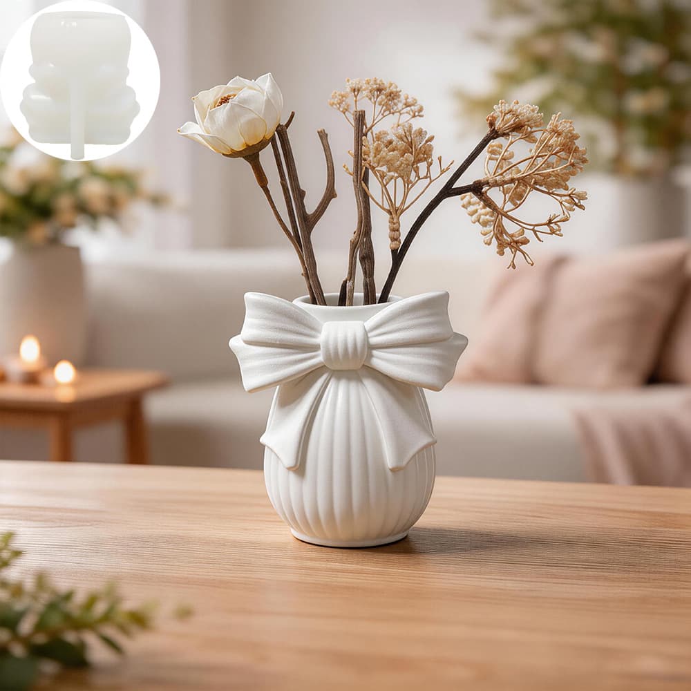 Bow Stripe Vase Silicone Mold DIY Decorative Plaster Cement Vase Mold Home Decor Mold
