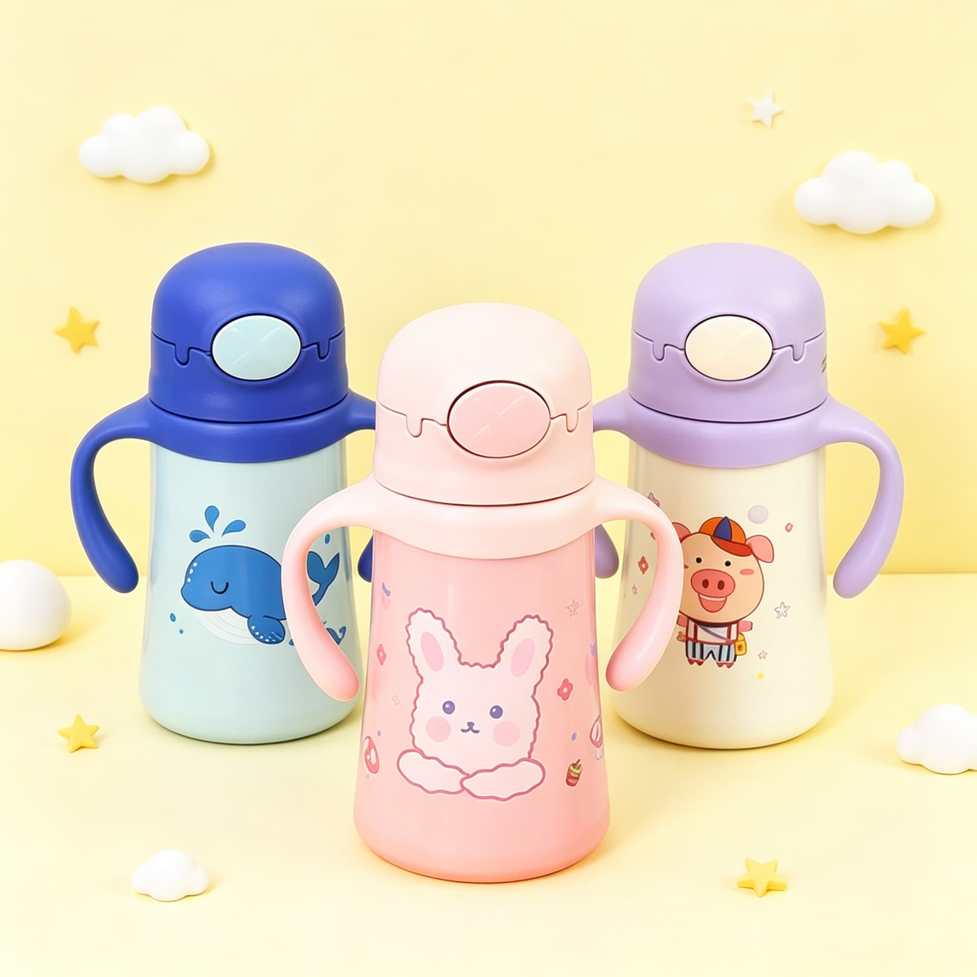 Baby Insulated Cup Toddler Training Cup Children Straw Water Bottle Portable Sippy Cup for Ages 1+ Drinking Cup