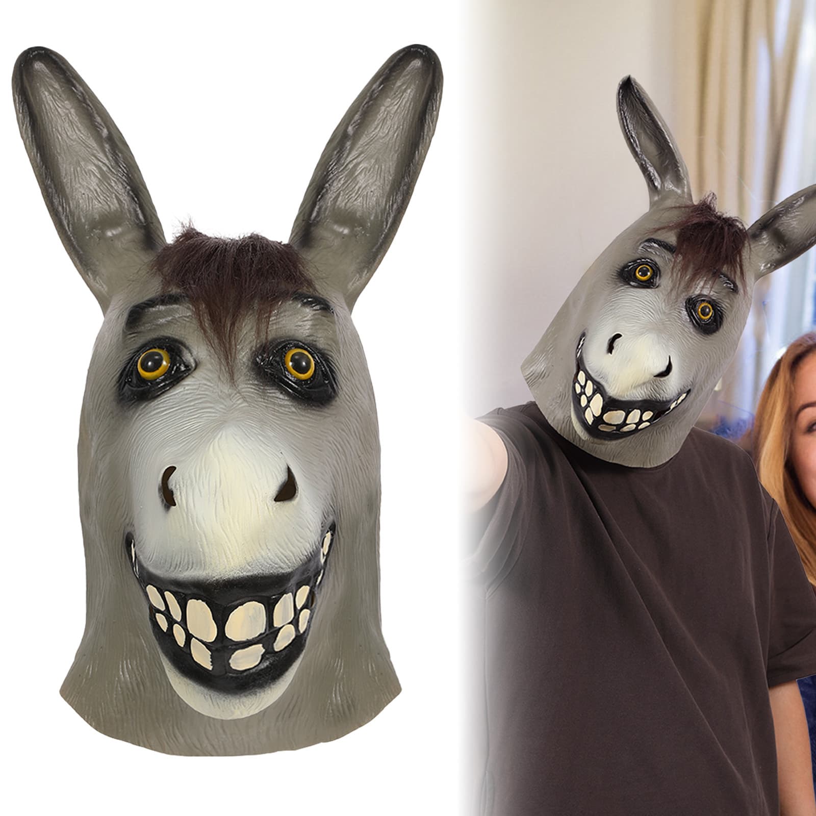 Wansheng Ball Costume Mask Simulation Donkey Head Latex Animal Full Head Mask Performance Full-Body Prop