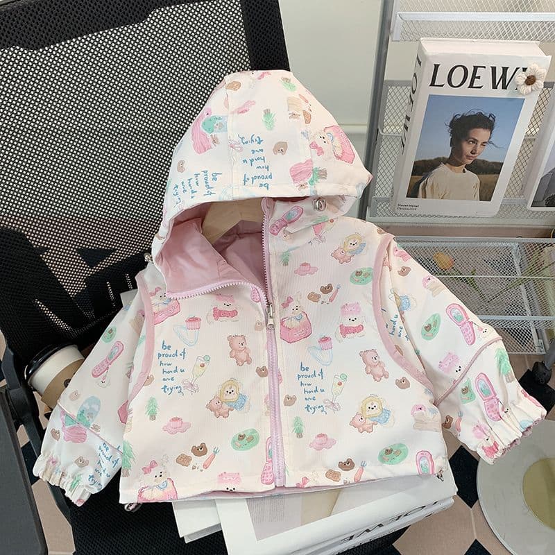 Girls' coat autumn new fashion style children's reversible baby hooded top children's jacket 0089A014