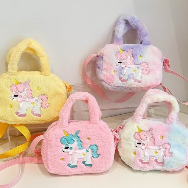 Shoulder bag large capacity female cute unicorn cartoon velvet girls crossbody bag children birthday ladies handbag