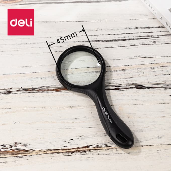 Deli 9094 Magnifying Glass Black Reading High Definition High Magnification for Elderly Large Plastic Handle Magnifier