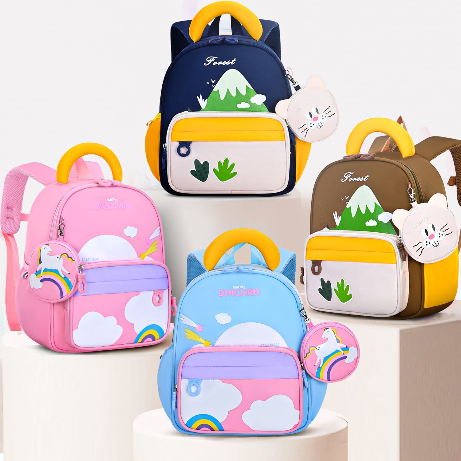 Cartoon Kindergarten Backpack for Boys and Girls Ages 3-5, Preschool Small and Middle Class, Cute Breathable Double-Shoulder Bag