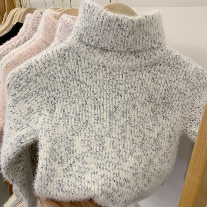 Boys' and Girls' Mink Velvet Sweater New Autumn and Winter Wear Large Children's Pullover High Collar Knitted Sweater Thickened Sweater