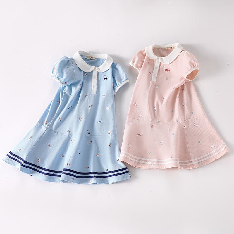 Girls' Cotton Dress Summer 2025 Class A Girls' Doll Collar Short Sleeve Dress Sports Dress T-Shirt Polo Dress